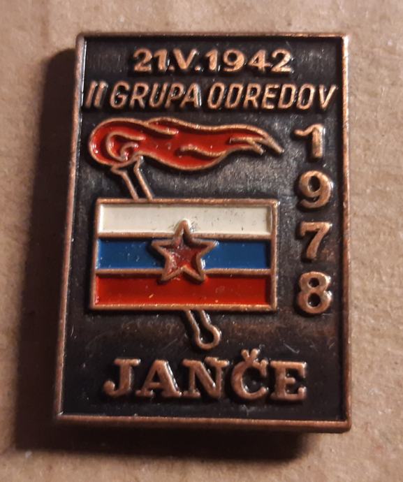 Značka NOB II. grupa odredov Janče 21.5.1942/1978 zastava Slovenije