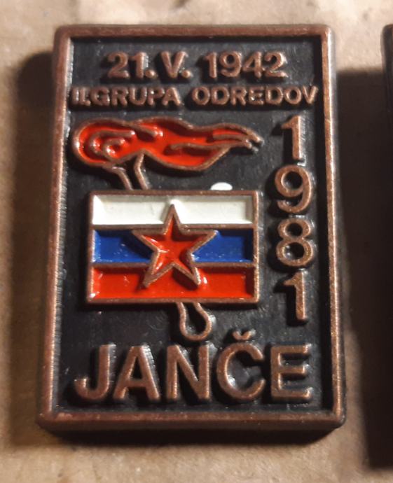 Značka NOB II. grupa odredov Janče 21.5.1942/1981 zastava Slovenije